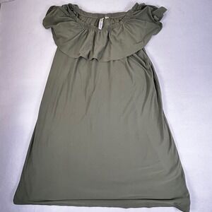 Feather 1X Olive Green Off The Shoulder Ruffle Dress Plus Size